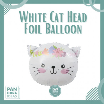 White Cat Head Foil Balloon | Balon Foil Kepala Kucing Putih